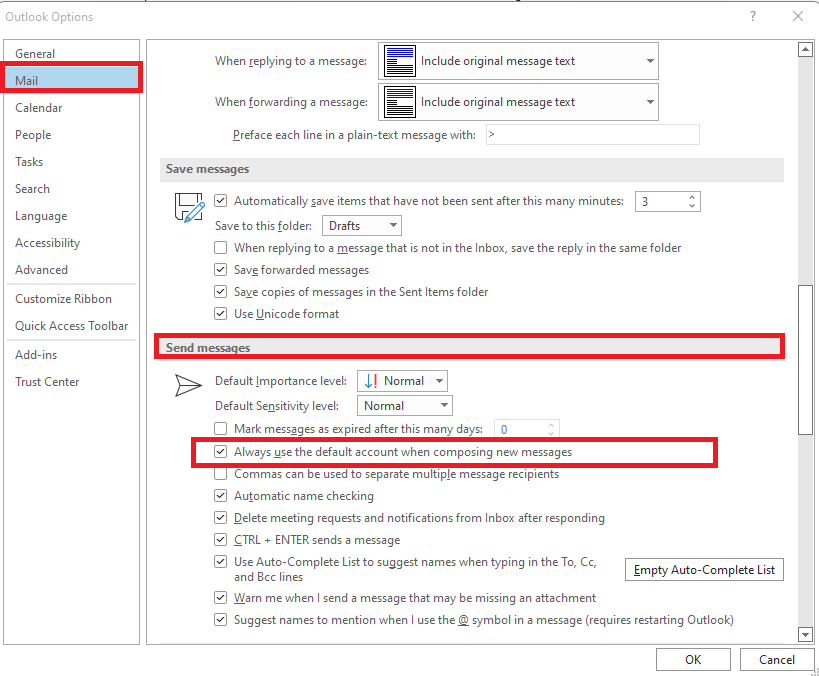 Other Email Address as the default FROM for succeeding NEW emails ...