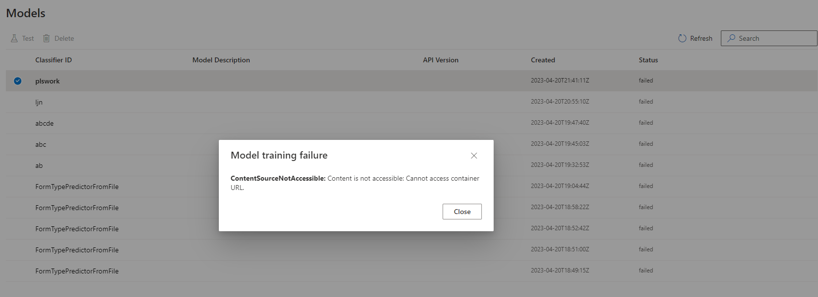 ContentSourceNotAccessible Content is not accessible Cannot access container URL. Microsoft Q&A