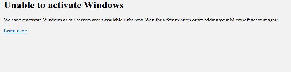 unable to activate