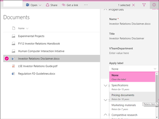 Setting up a retention policy separately for a folder or document ...