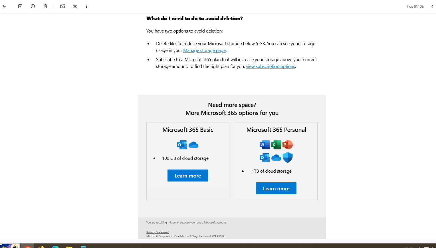 Recebi um e-mail dizendo que meu one drive será deletado em breve ...