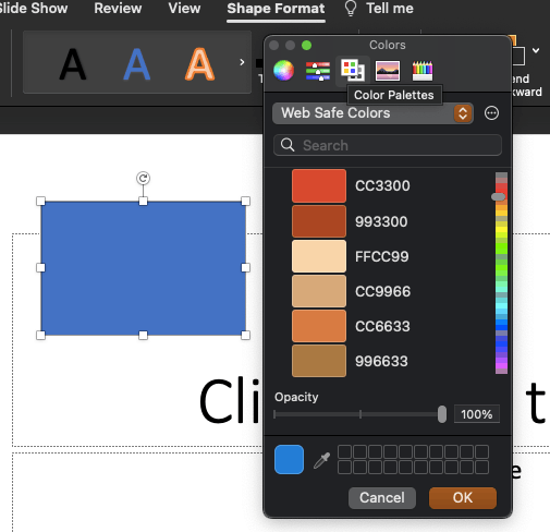 Powerpoint - custom color an object with HEX code disappeared ...