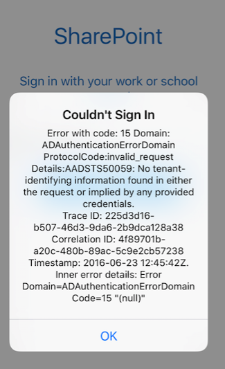 SharePoint mobile app for iOS error and couldnt sign in - Microsoft Q&A