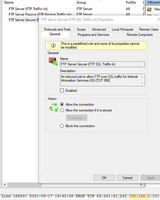 Windows 10 firewall FTP access - Microsoft Q&A