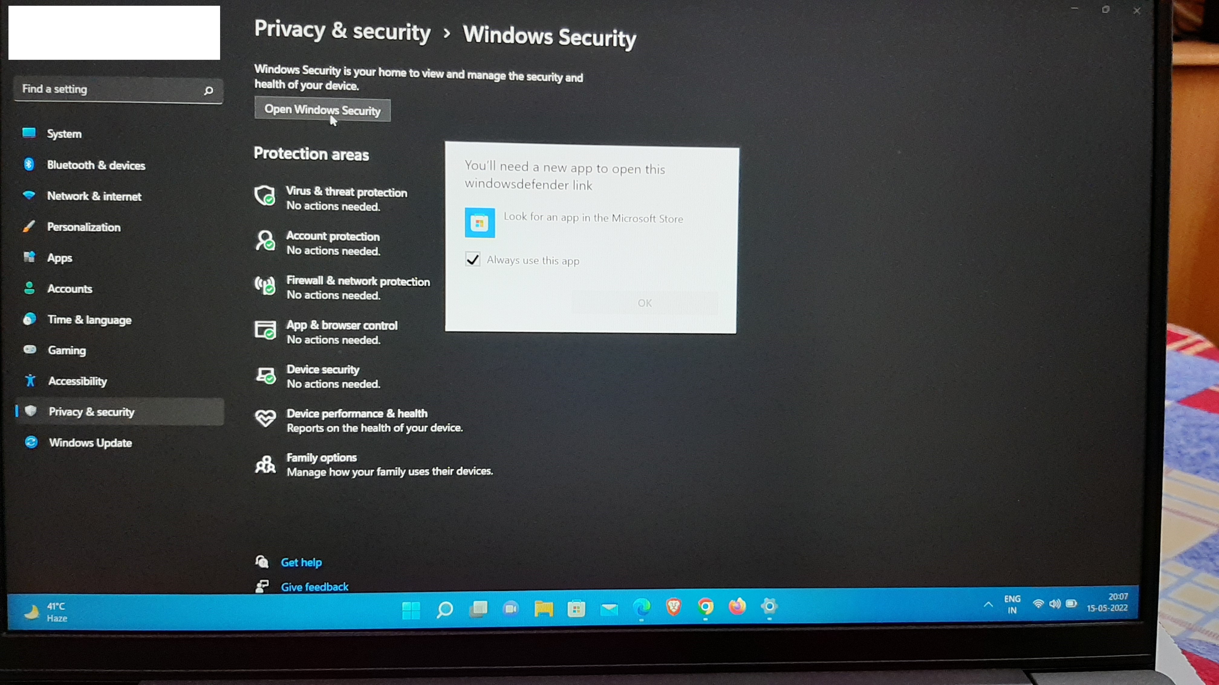 Can't access my windows defender link in windows 11 - Microsoft Q&A