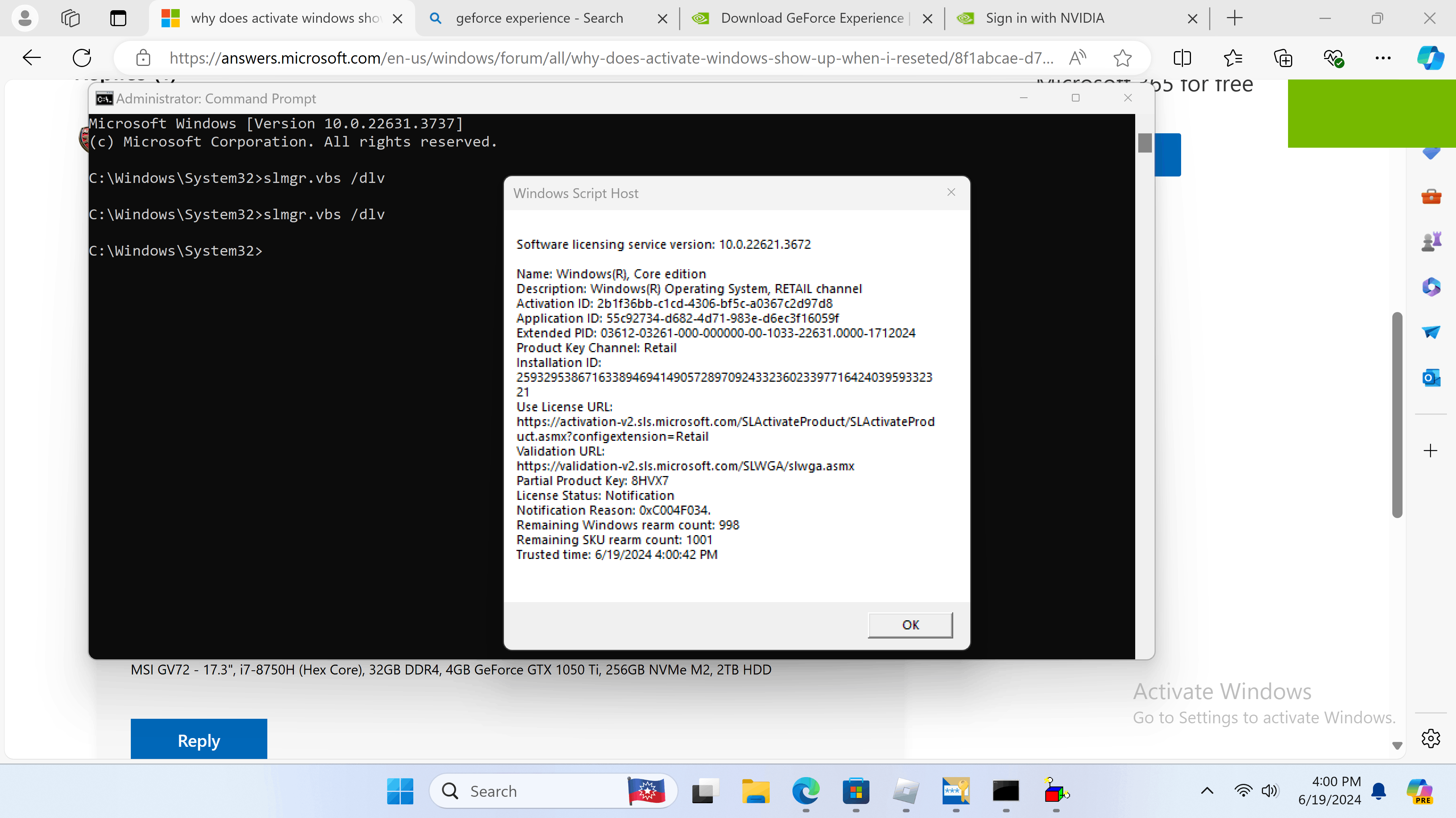 why does activate windows show up when I reseted it. - Microsoft Q&A