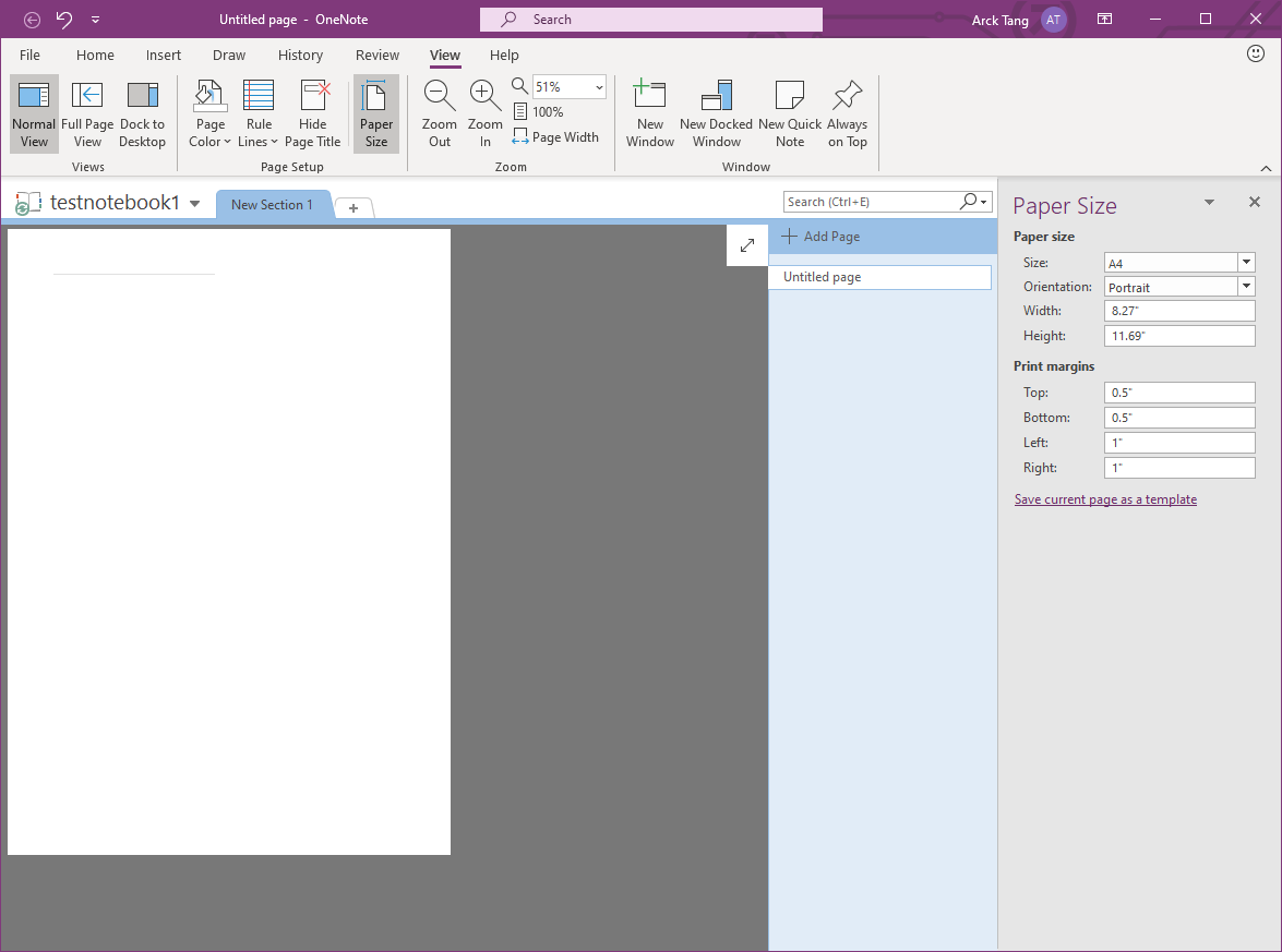 In one note, how do I change the page size when writing notes ...