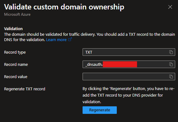 Unable To validate Custom Domain Because Azure Doesn't Generate a TXT ...