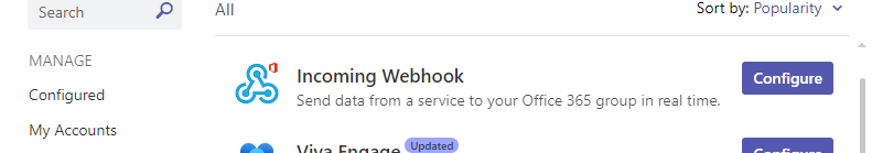 Unable to set up an incoming webhook. - Microsoft Q&A