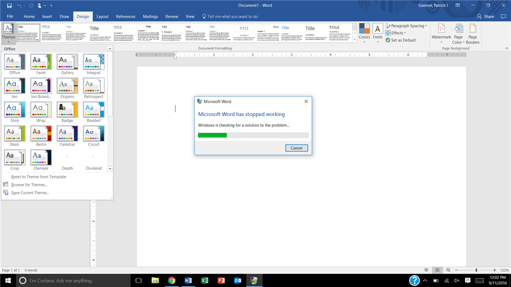 Microsoft Office 265 Word, Theme Button Crash issue in Design Tab ...