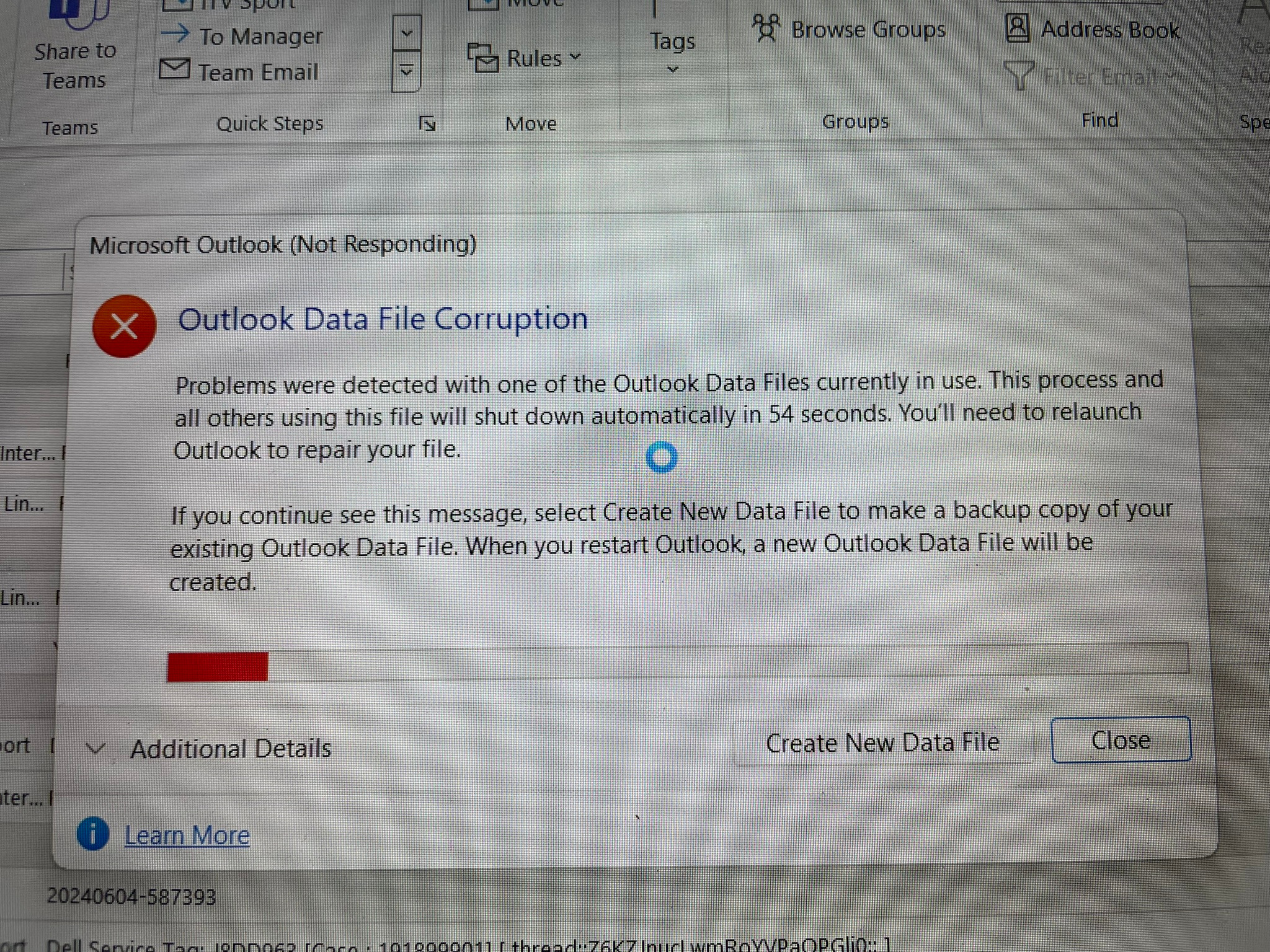 Repairing Outlook data file corruption.