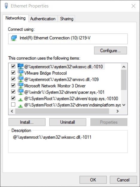 Windows 10 - Network Properties like ipv4 showing the path to the .sys ...