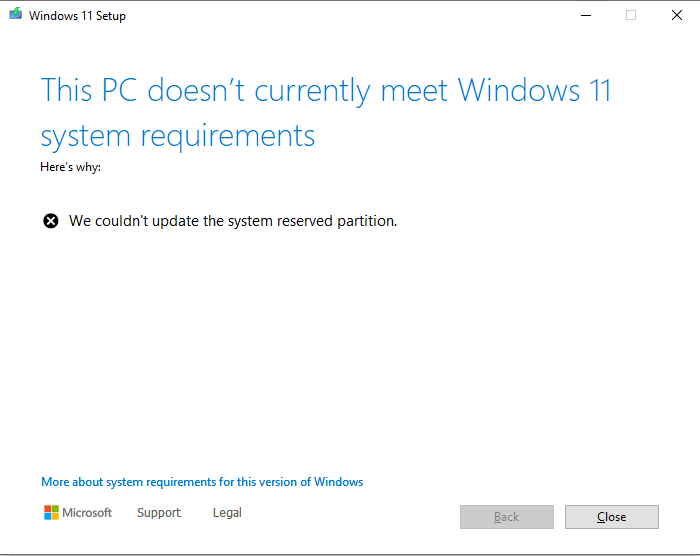 I'm getting an error when trying to upgrade Win 10 to Win 11. ERROR ...