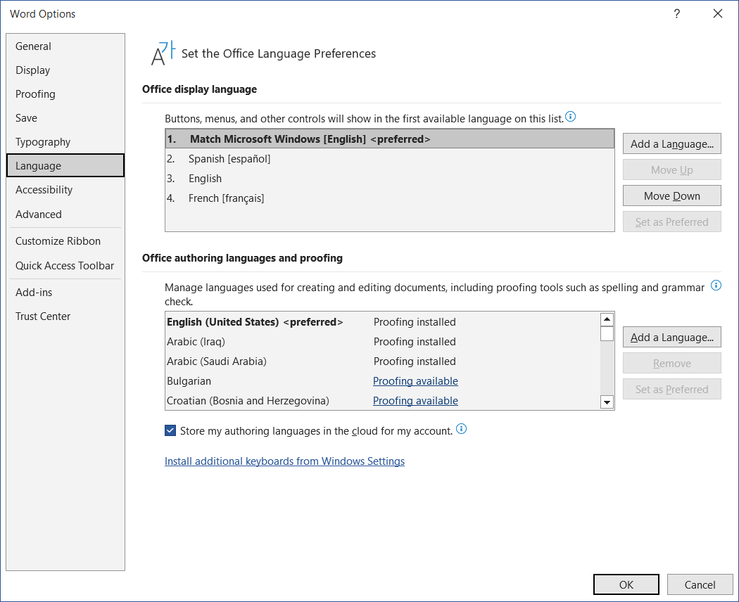 I installed office 2019 and proofing language is not installed, where ...