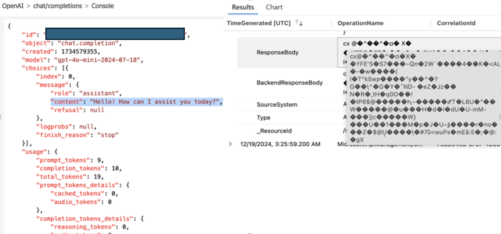 The ResponseBody is garbled in the ApiManagementGatewayLogs table ...