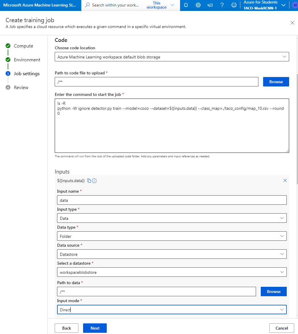 Azure ML Studio can't generate job when datastore is used as input ...