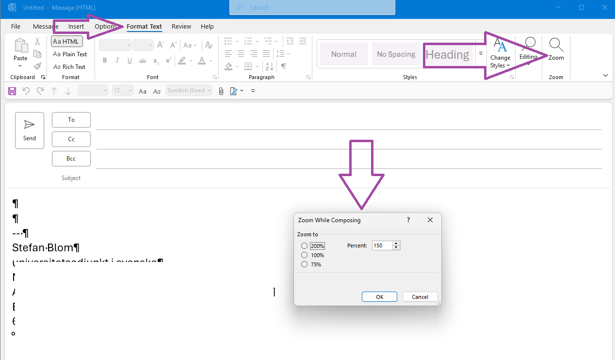 outlook email very small font - Microsoft Q&A