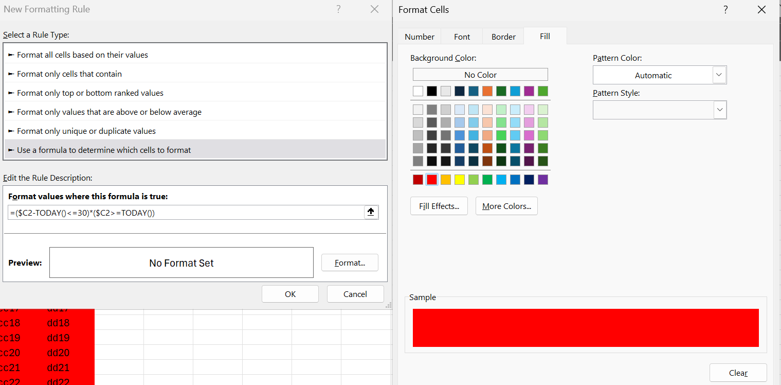 Formatting based on date/range of days away. - Microsoft Q&A