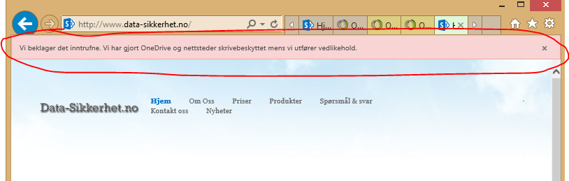 Red banner on public sharepoint site, saing onedrive and my site is ...