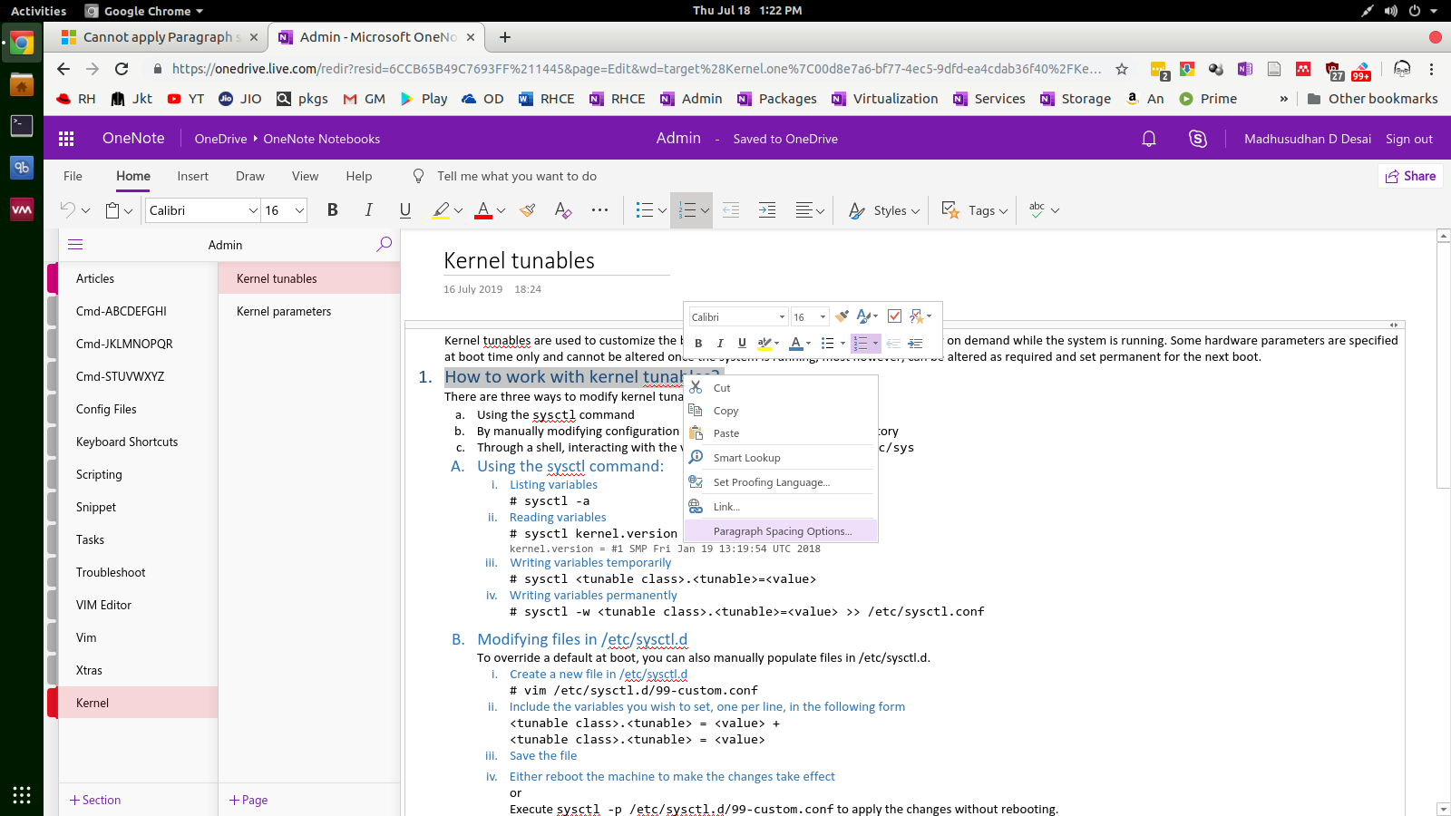 Cannot apply Paragraph spacing on Bullets and Numbering in OneNote Web ...