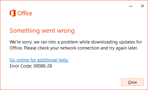 Office 365 not installing updates (Error 30088-28