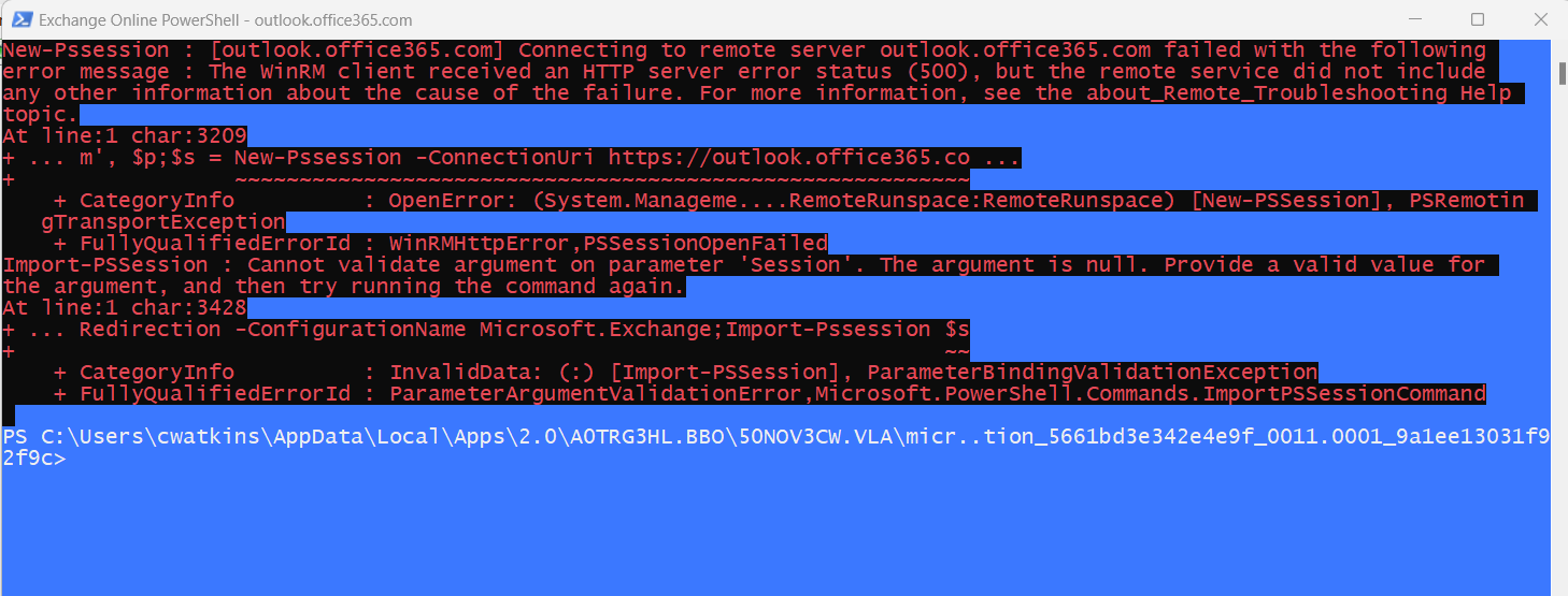 365 Exchange Online Powershell session