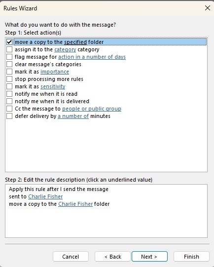 Outlook 2016 - How to create a rule that moves a copy of an email you ...