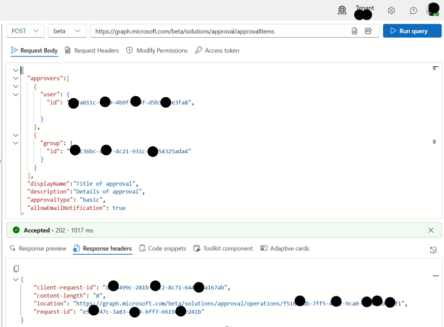Graph API /beta/solutions/approval/operations/ - Microsoft Q&A
