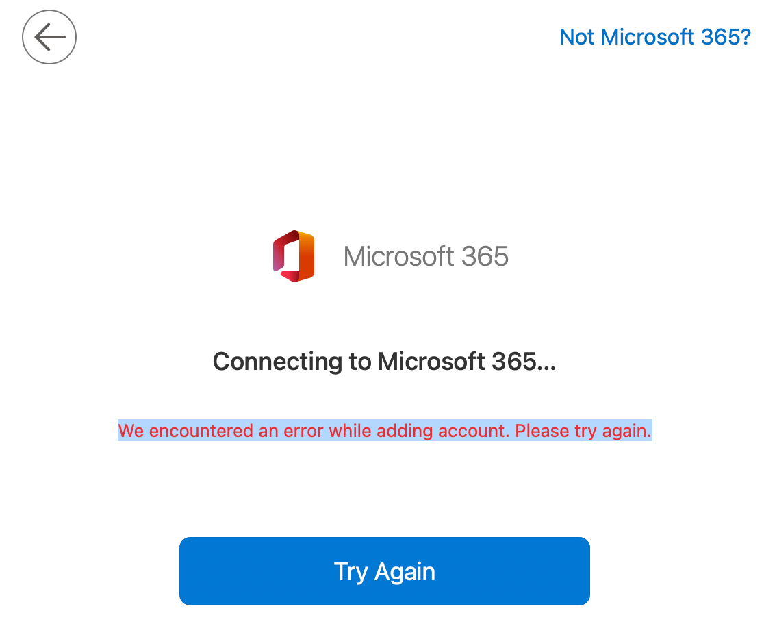 cannot add my work Microsoft 365 account to outlook on my new Mac ...