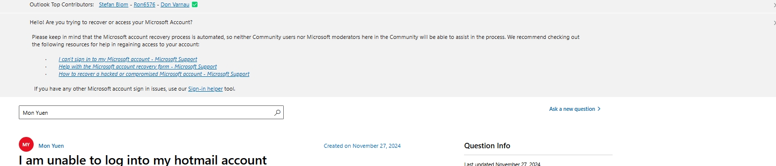 I am unable to log into my hotmail account - Microsoft Q&A