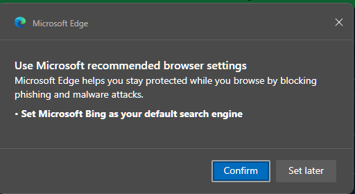 Stop - Bing/Edge Pop up Reminder - Microsoft Q&A