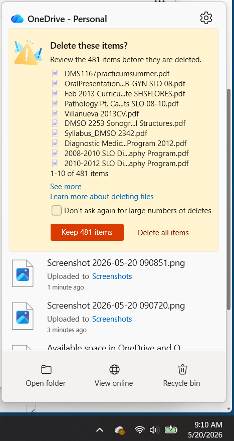 Why do I keep on getting a warning message from OneDrive about deleting ...