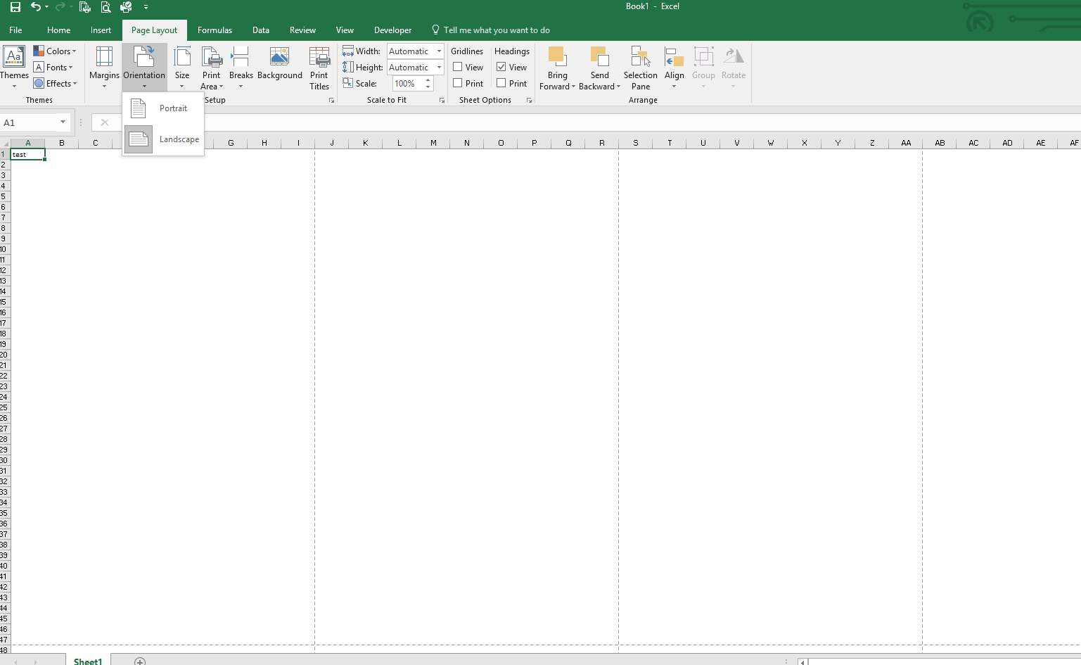 Excel won't print landscape in Office 2016, but Word prints landscape