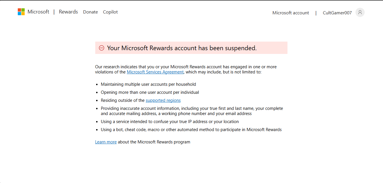 My Rewards account has been falsely suspended - Microsoft Q&A