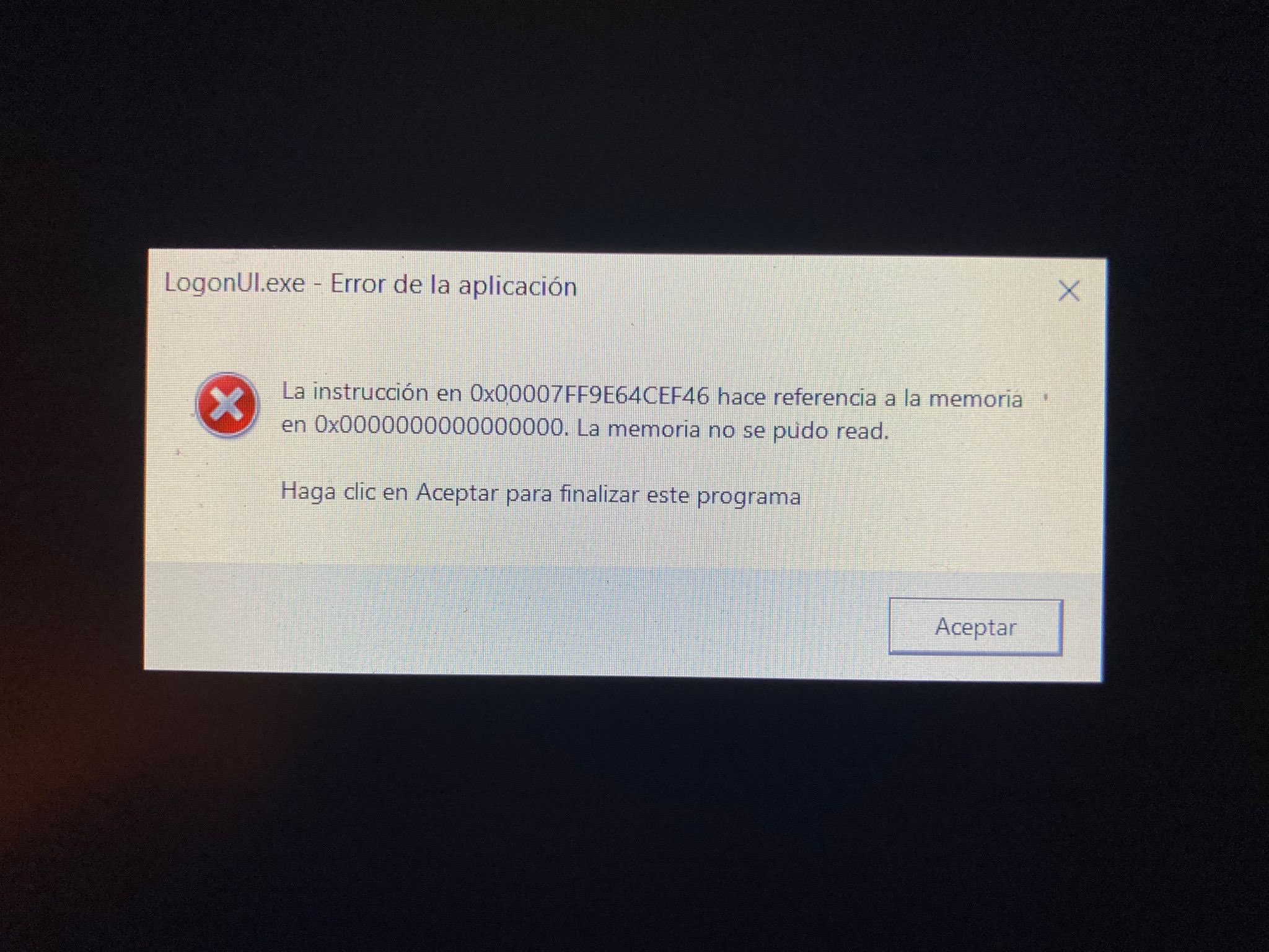 LogonUI.exe error de la aplicación - Microsoft Q&A