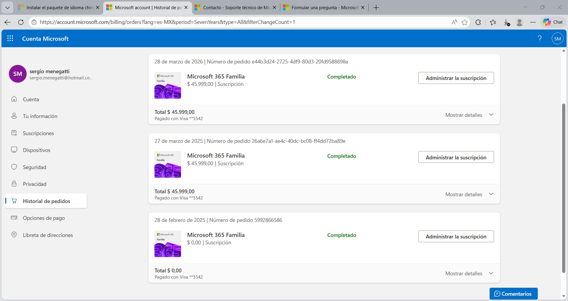 Hice una suscripción al plan familiar de Microsoft 365, necesito ...