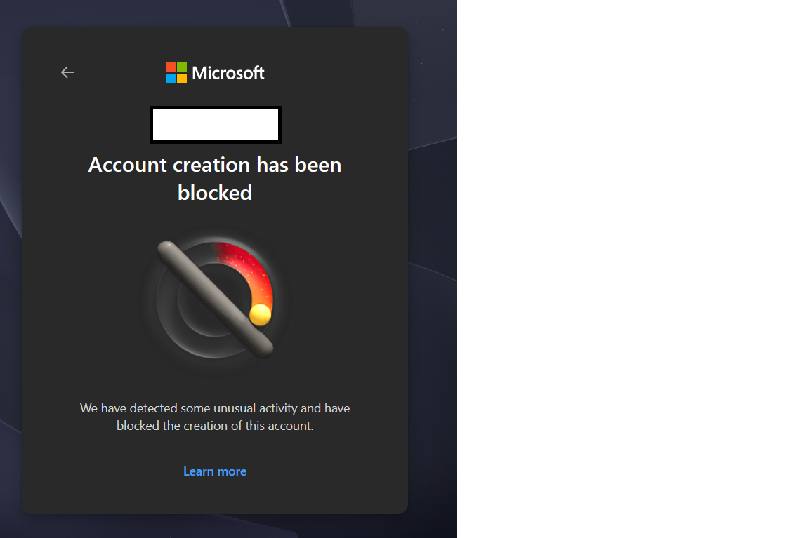 Your account creation has been blocked - Microsoft Q&A