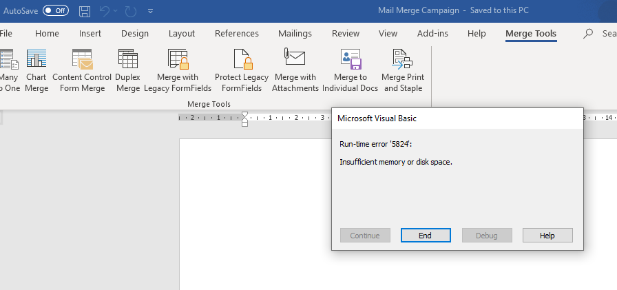 Mail Merge Error Messages - Microsoft Q&A
