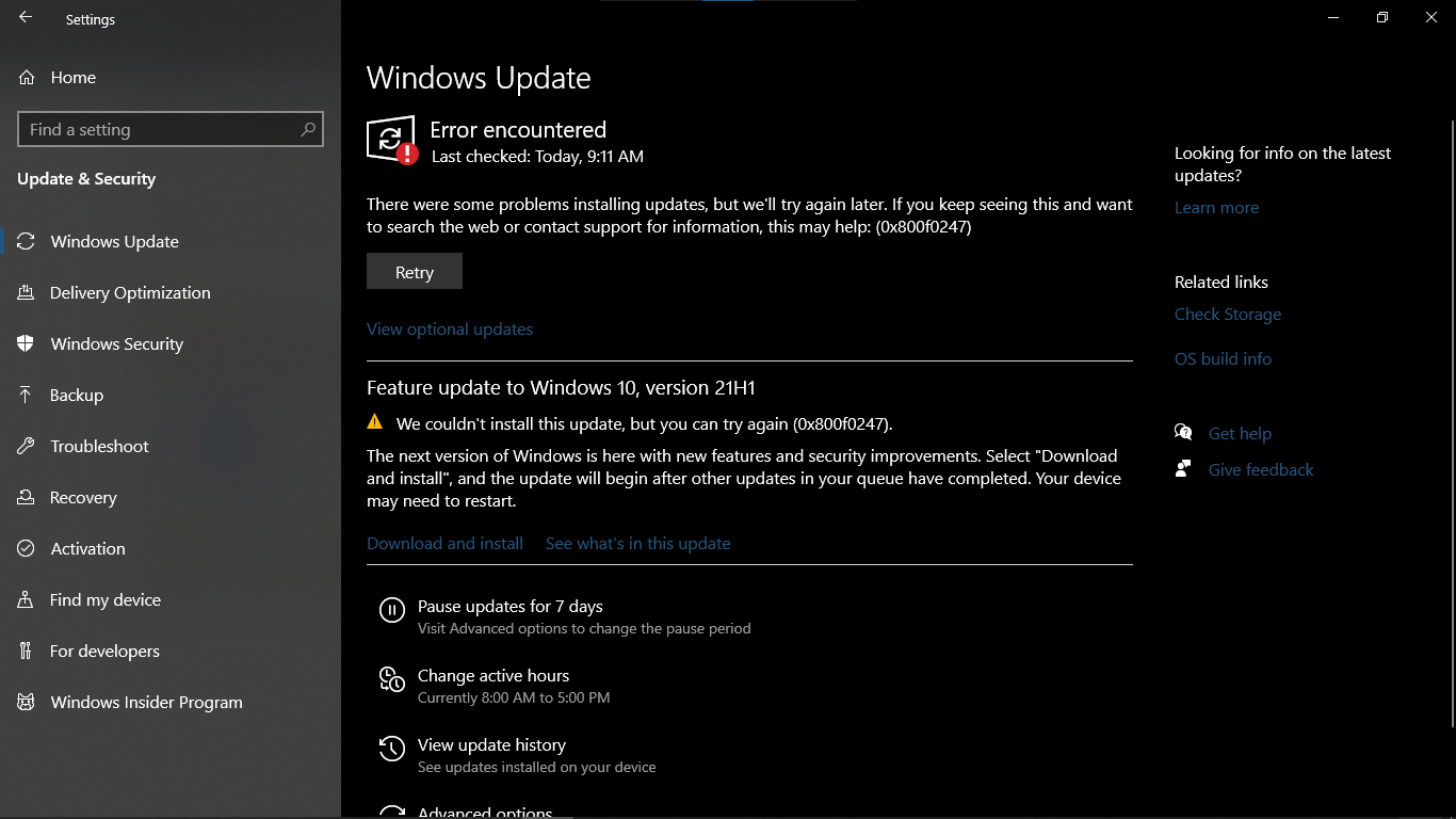 Windows Update 0x800f0247 Error - Microsoft Q&A