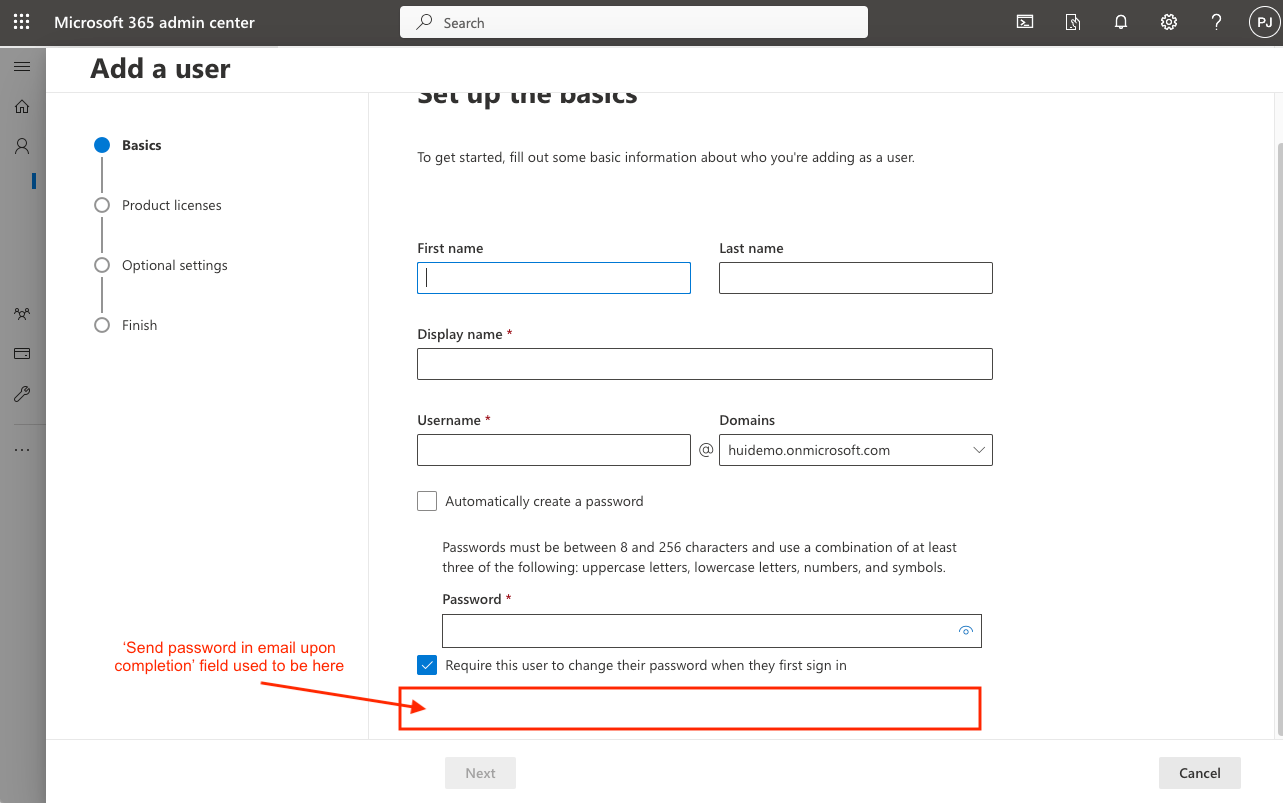 'Send password in email upon completion' missing when adding new users ...