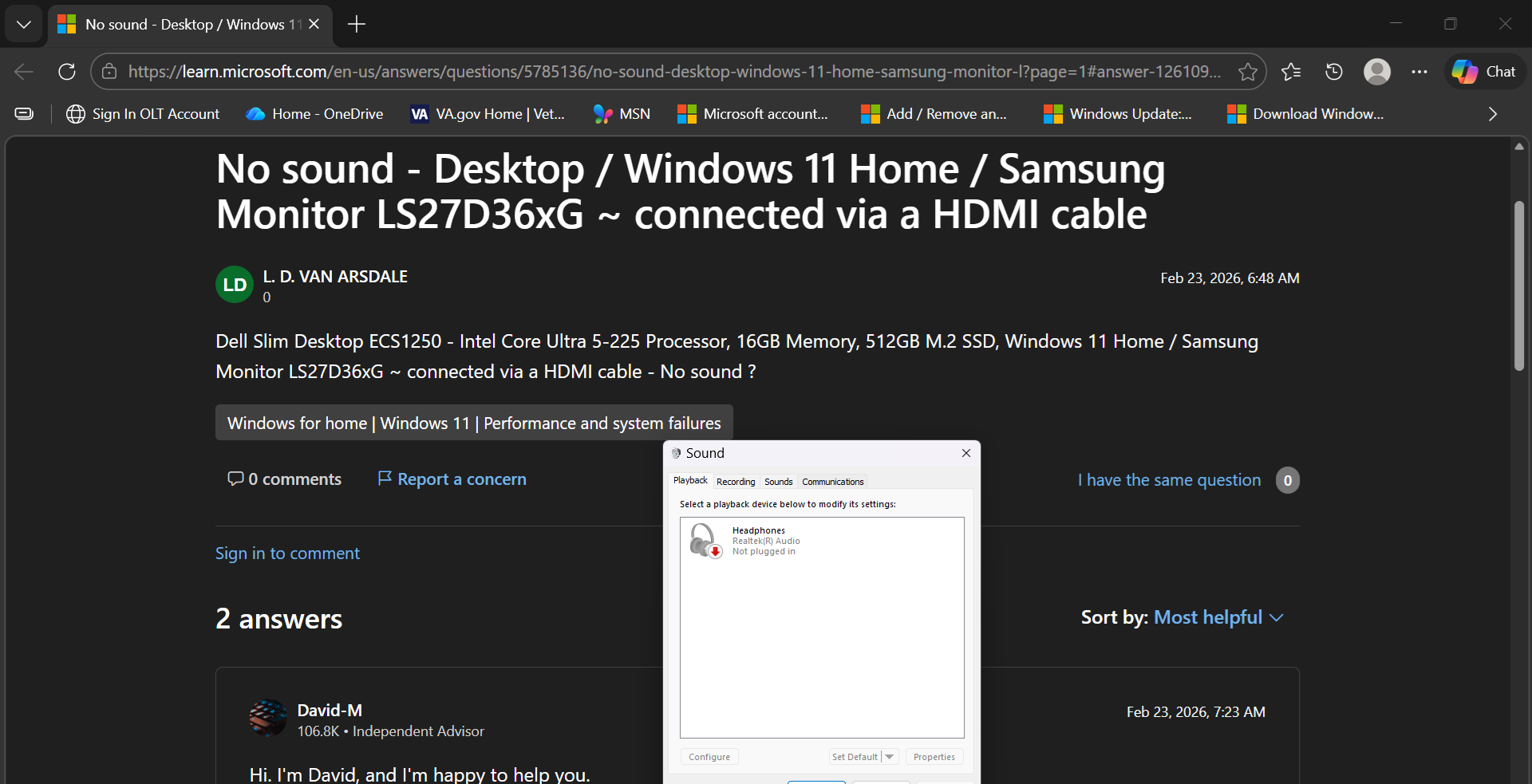 Screenshot of the Playback tab of the sound options 03-03-2026