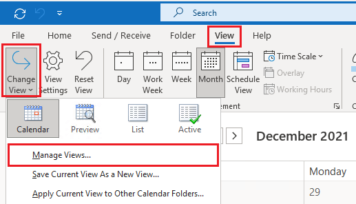 How do I access the calendar table view in the Outlook ribbon ...