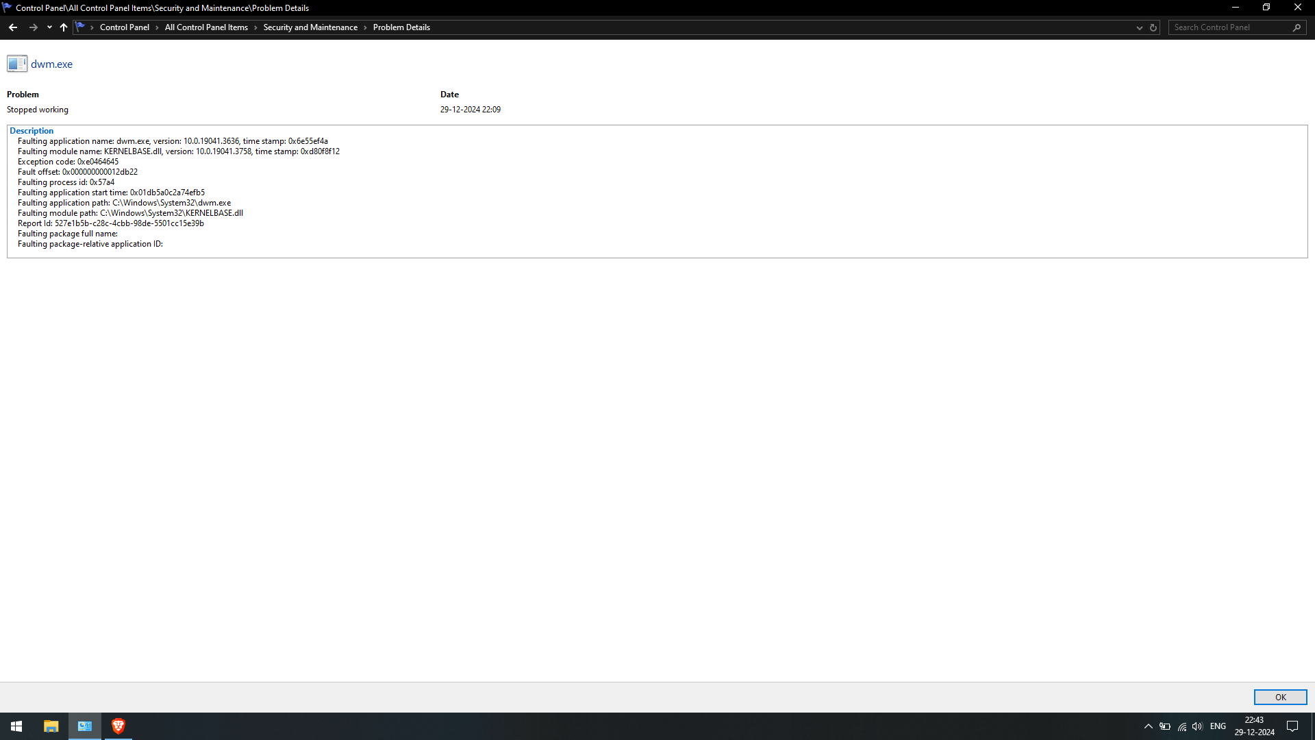 dwm.exe stopped working - Microsoft Q&A