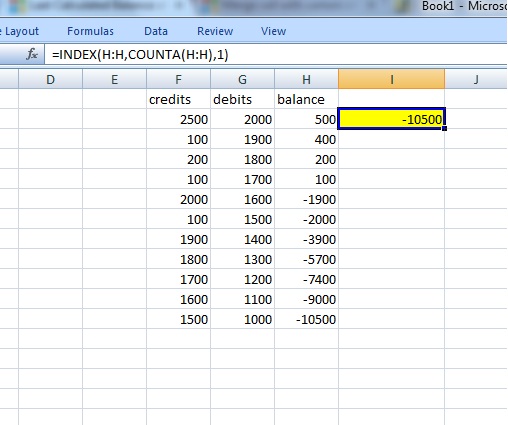 Last Calculated Balance of a Running Balance Transferred to Cell on the ...