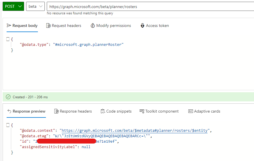 Post request on create planner roster is failing with "code ...