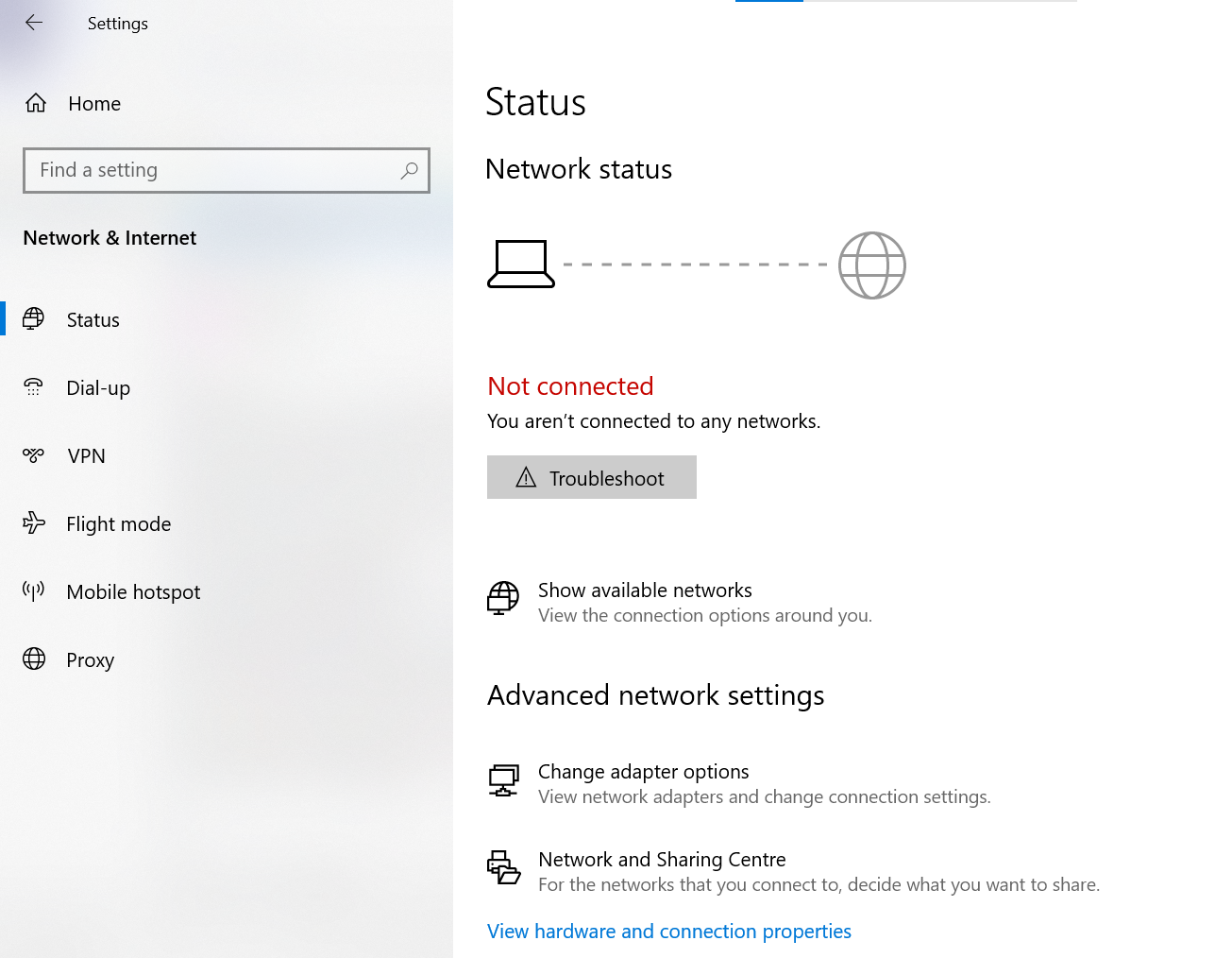 Screenshot network settings