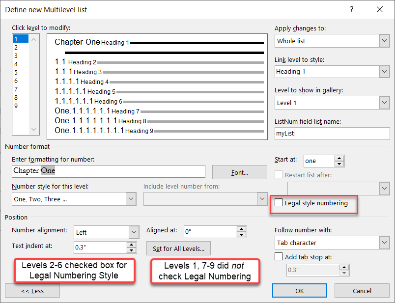 Multilevel list Chapter One; 1.1 - Microsoft Q&A