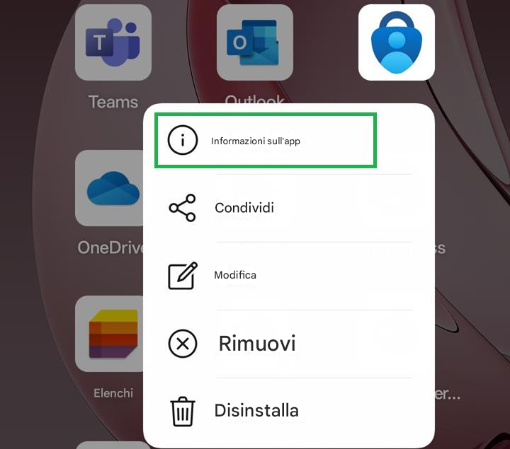TTeamsOutlookiInformazioni sull'appCondividiOneDriveModificaS(✗)RimuoviElenchiDisinstallaer...