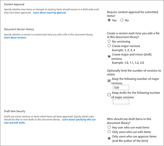 Versioning choices dialog box