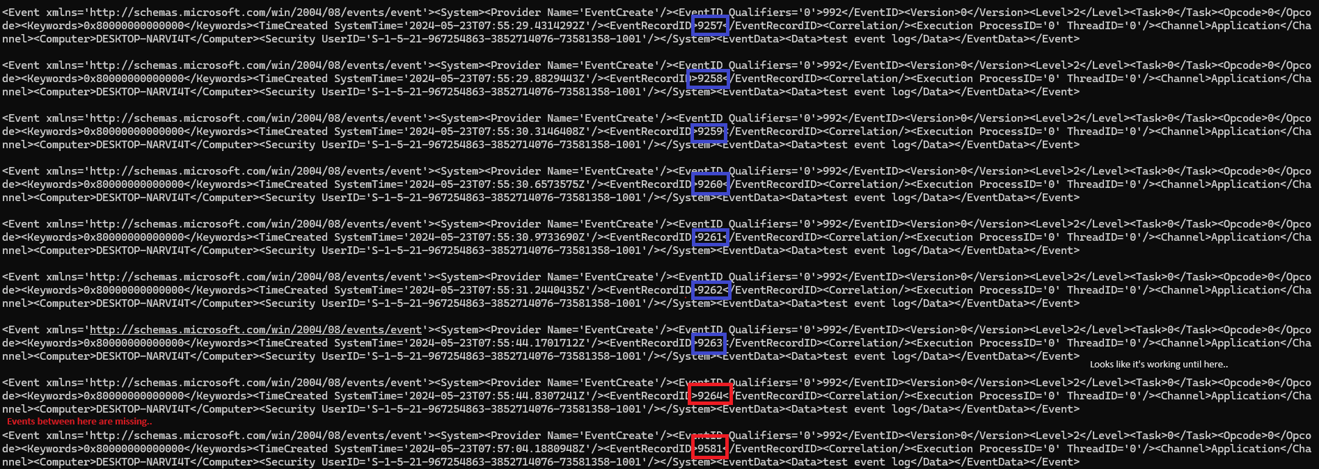 EvtSubscribe has strange behavior when using query criteria with ...
